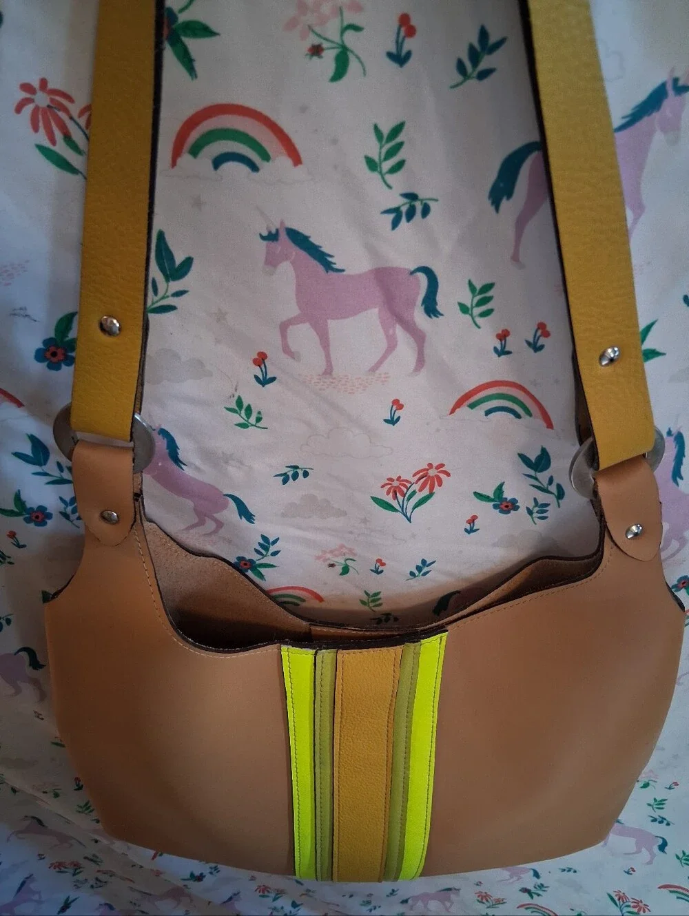 Samantha Hirsch Tan Yellow & Neon One Of a Kind Artisnal Quiet Luxury Hobo Purse